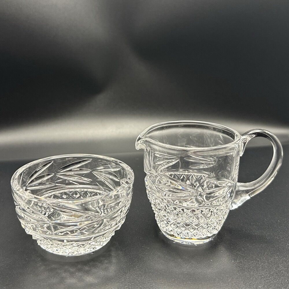 Vintage Cut Glass Creamer Sugar Bowl Set Cottagecore Coffee Bar Crystal Look
